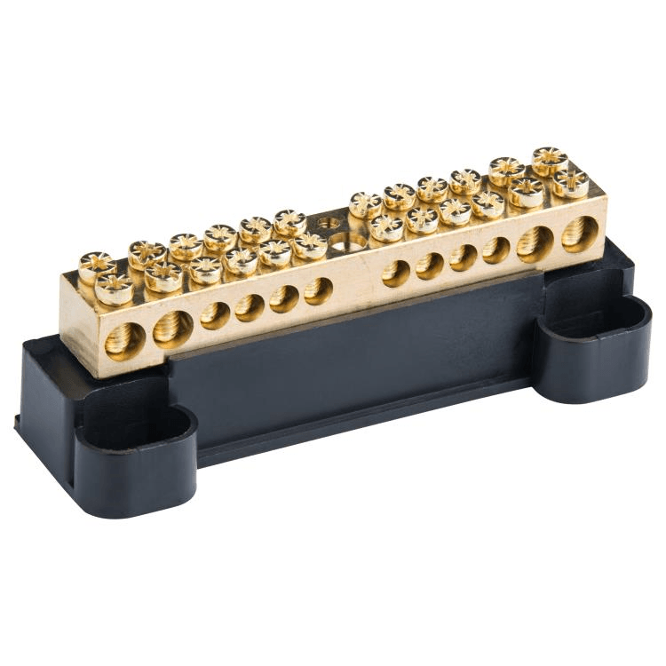 L12B 100A 500V Neutral Link 12 Hole - Black - Max. Cable 16mm²