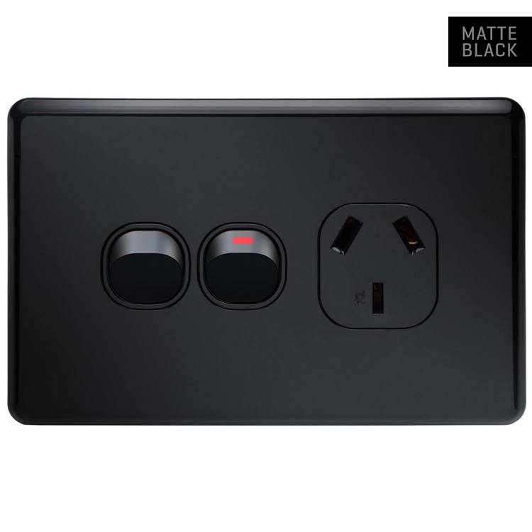 SLPP1HXB Voltex Shadowline Black Single Power Outlet with Extra Switch 250V 10A