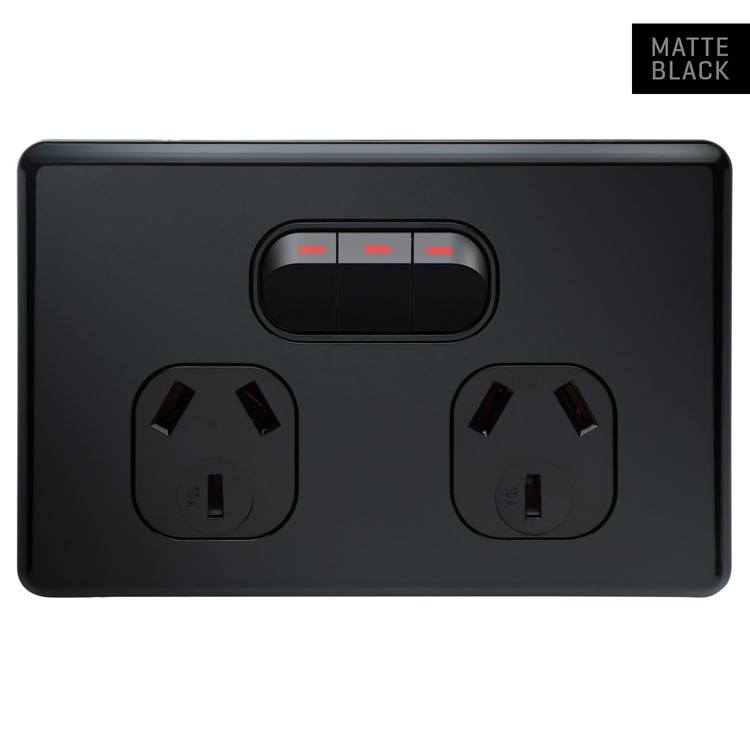 SLPP2HXB Voltex Shadowline Black Double Power Outlet with Extra Switch 250V 10A