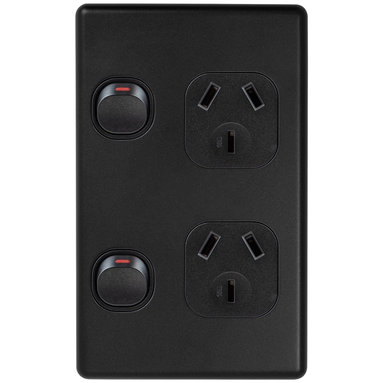 CPP2VB Classic Vertical Black Double Power Outlet 250V 10A