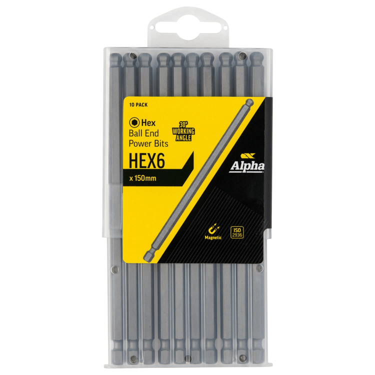 HEX6150BH Hex 6 x 150mm Hex Drive Ball End power Bit - Handipack - 10pk
