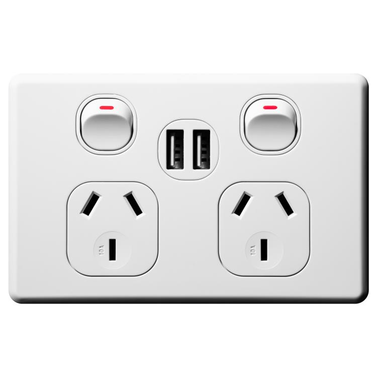 SLPP2HUSB Voltex Shadowline Double Power Outlet 250V 10A & 2 x 2.1 A USB Outlets