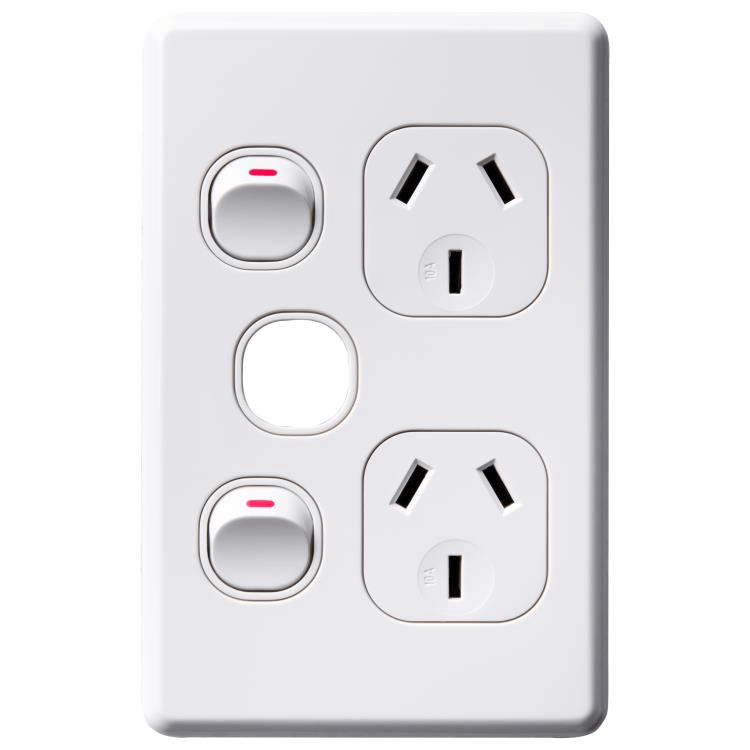 SLPP2VXWM Voltex Shadowline Vertical Double Power Outlet 250V 10A with Extra Switch Provision